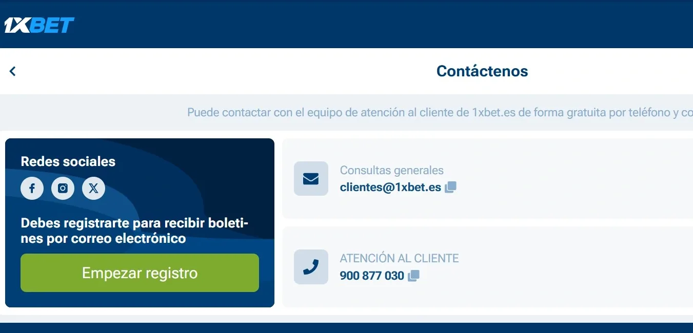 Chat de soporte 1xBet para inicio de sesión